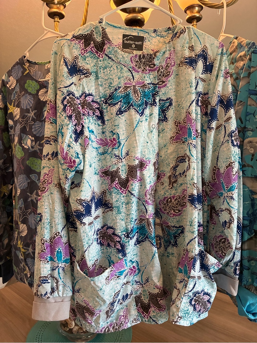 Women's Blue Patterned Button-Front Jacket — - Picture 7 of 9